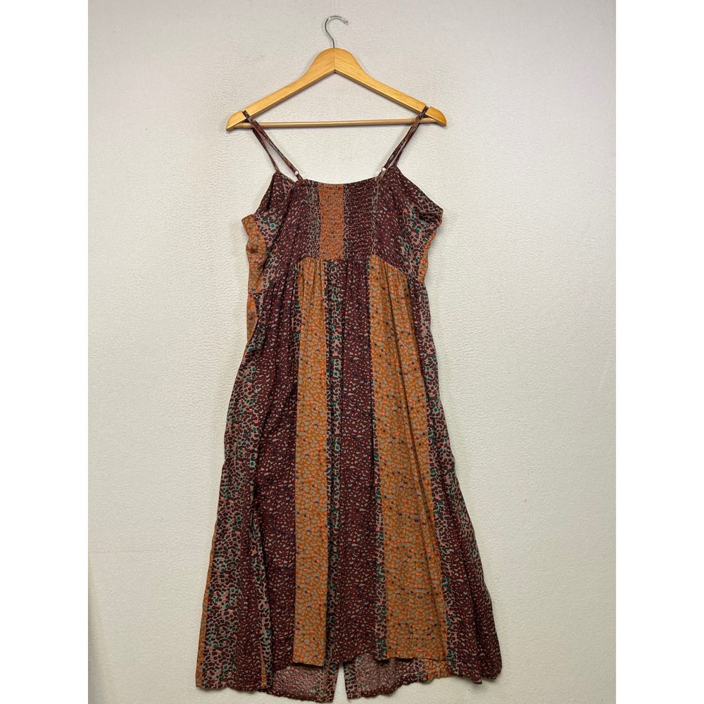 Boho Angie Womens Large Orange Burgundy Animal Print Dress Hippie Indie - Picture 2 of 8